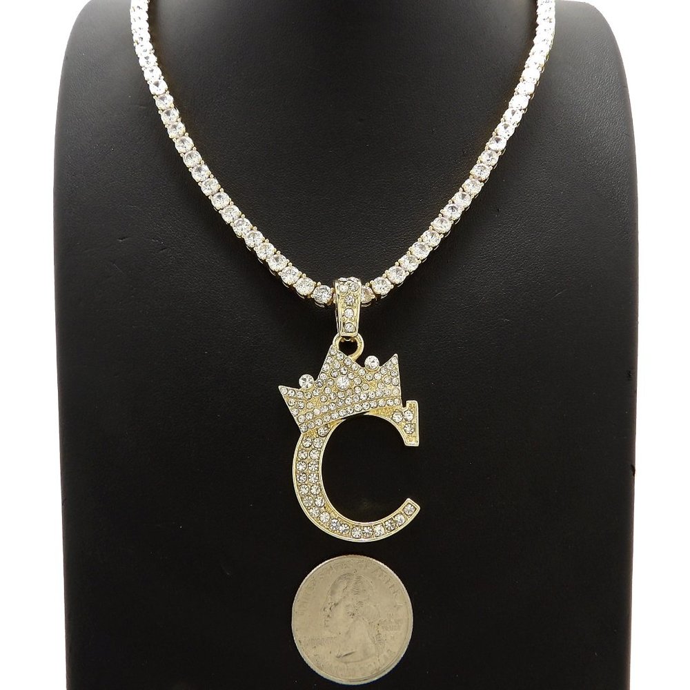 Initial Letter "C" Pendant Tennis Chain Necklace